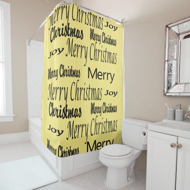 Merry Christmas Yellow  Shower Curtain  (In Situ)