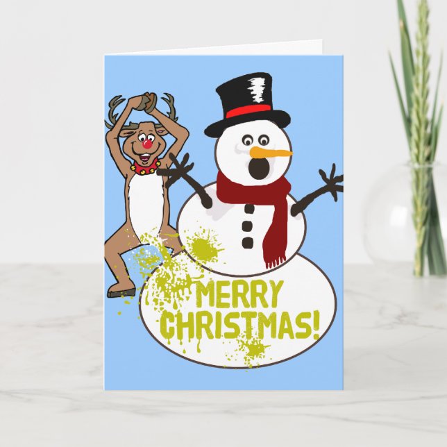 Merry Christmas Yellow Snow Holiday Card (Front)