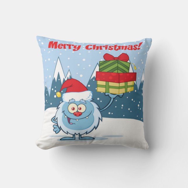 Merry Christmas Yeti Throw Pillow (Front)