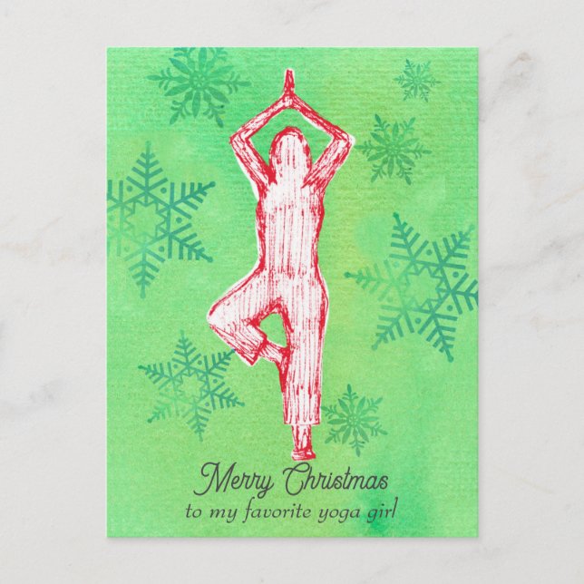 Merry Christmas Yoga Tree Pose Personalized Holiday Postcard (Front)
