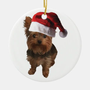 Merry Christmas Yorkie Ceramic Ornament