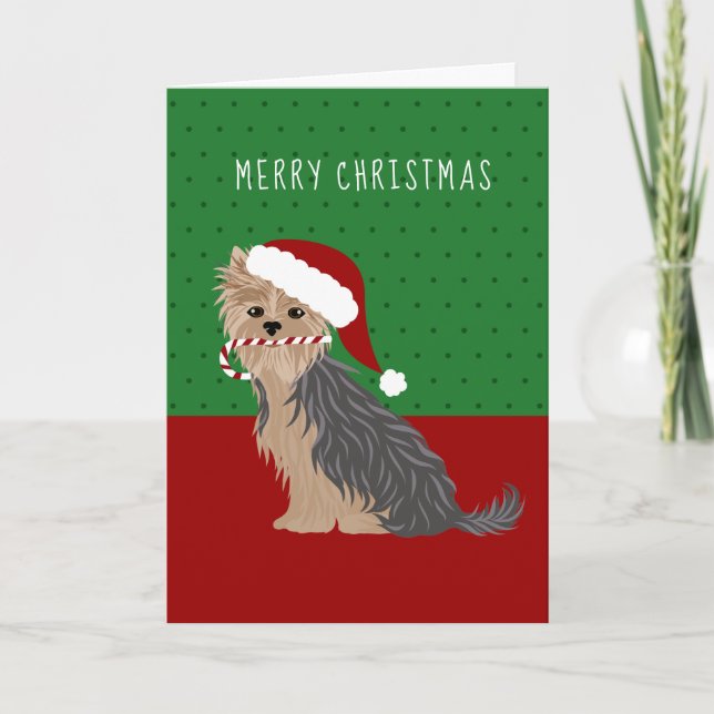Merry Christmas Yorkie Cute Yorkshire Terrier Holiday Card (Front)