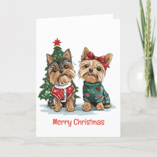 Merry Christmas Yorkie Dogs Holiday Card