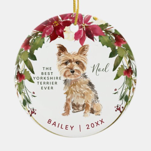 Merry Christmas Yorkshire Terrier  Add Dogs Photo Ceramic Ornament