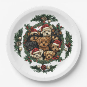 Merry Christmas Yorkshire Terrier Dogs Paper Plates