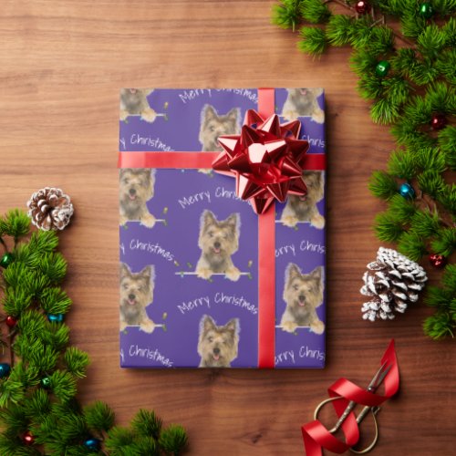Merry Christmas Yorkshire Terrier On Purple Wrapping Paper