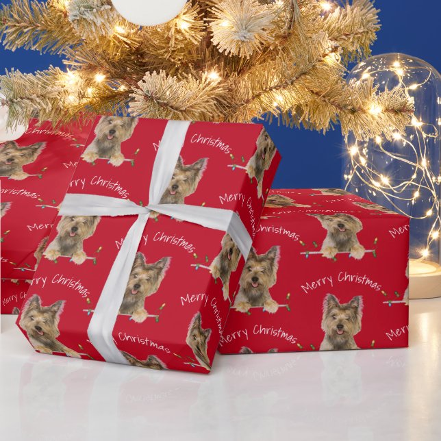 Merry Christmas Yorkshire Terrier On Red Wrapping Paper (Holidays)