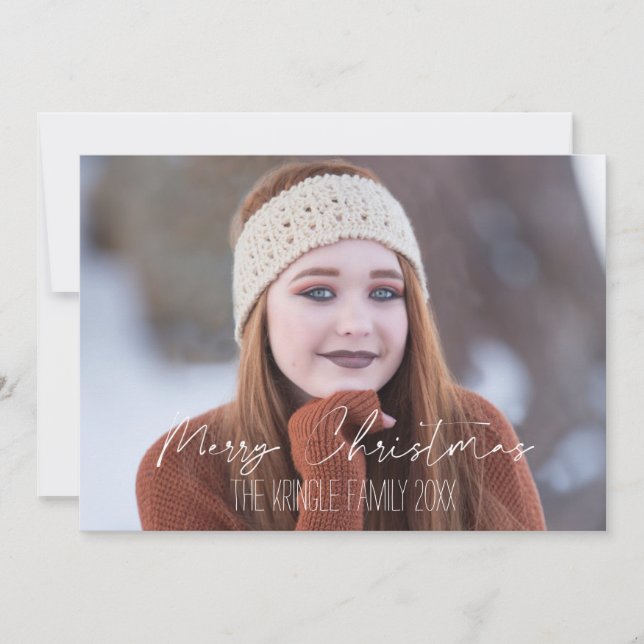 Merry Christmas, Your Photo Vintage Santa on Back Holiday Card (Front)