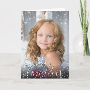 Merry Christmas Your Photo w/ Festive Sparkles Holiday Card