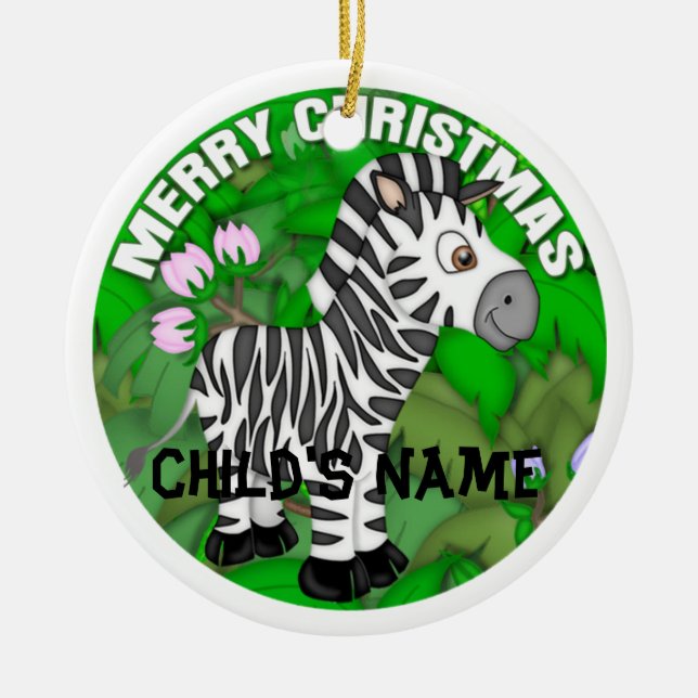Merry Christmas Zebra Ceramic Ornament (Front)