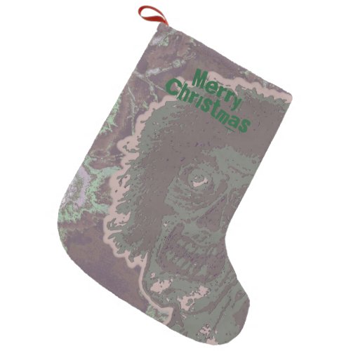 Merry Christmas Zombie Green Small Christmas Stocking