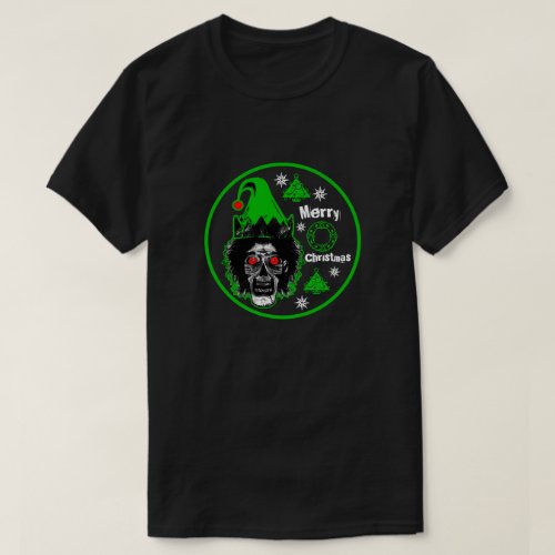 Merry Christmas Zombie Red Eyes Green Circle T_Shirt