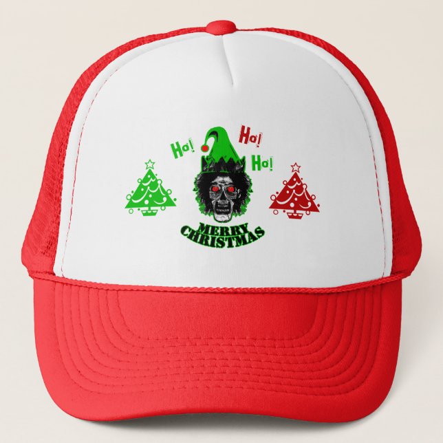 Merry Christmas Zombie -Red Eyes Ho! Ho! Ho! Trucker Hat (Front)