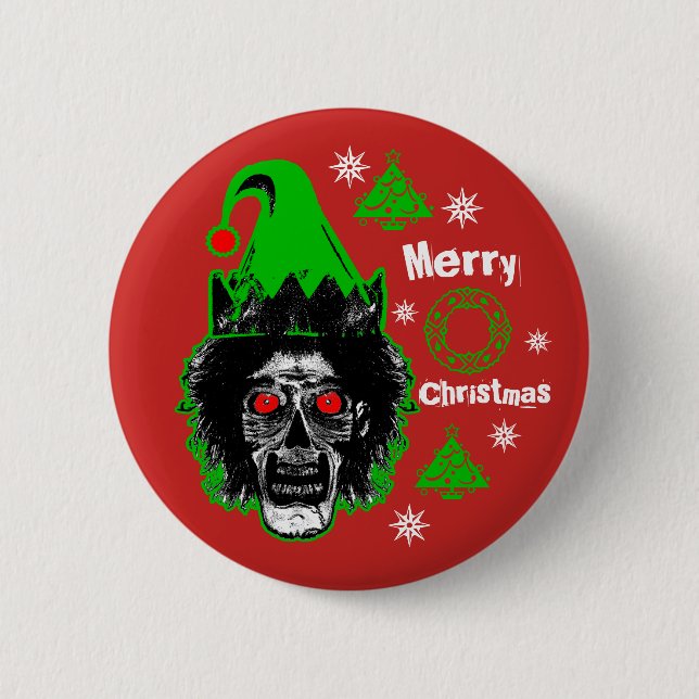 Merry Christmas Zombie Red Eyes Style 2 Button (Front)