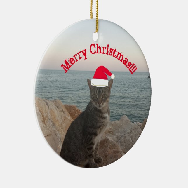 Merry Christmasb Cat Lover Ceramic Ornament (Right)