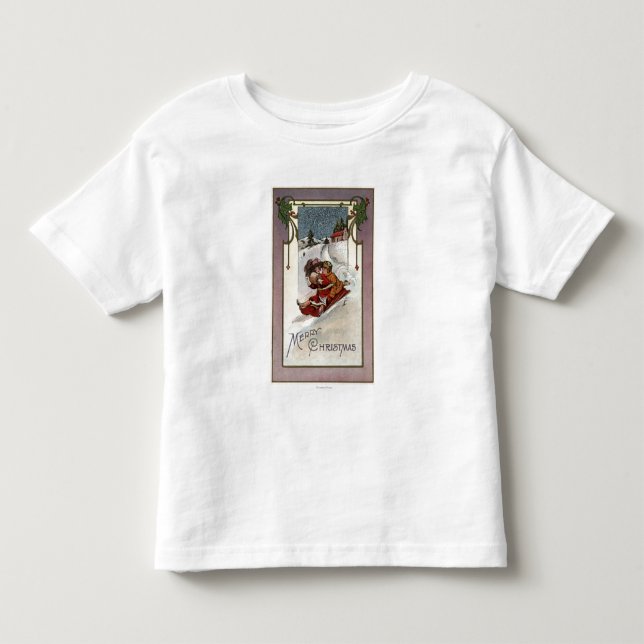 Merry ChristmasCouple Sledding Toddler T-shirt (Front)