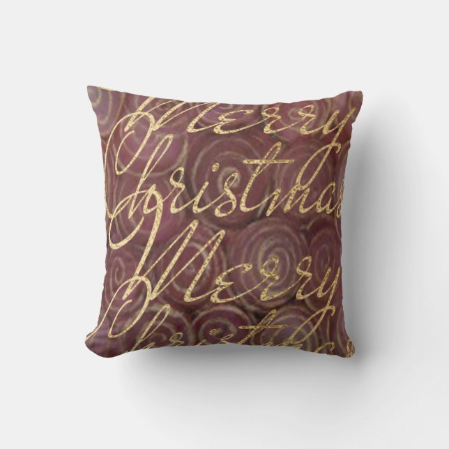 Merry ChristmasCrimson and Gold Throw Pillow (Front)