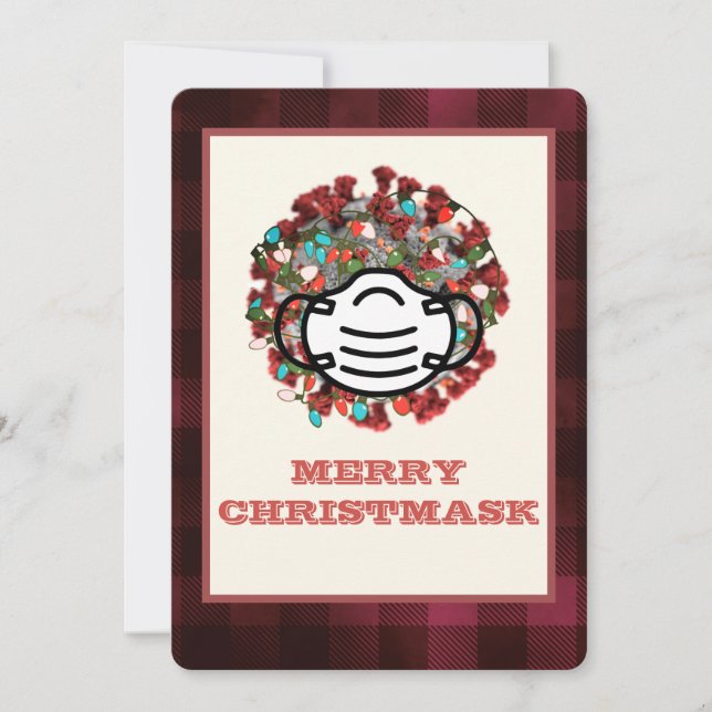 Merry Christmask Lit COVID Pathogen Mask Xmas Holiday Card (Front)