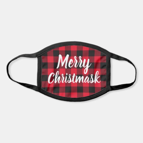 Merry Christmask Red Black Buffalo Plaid Holiday Face Mask