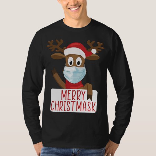 Merry Christmask Reindeer Face Mask Funny Christma T_Shirt