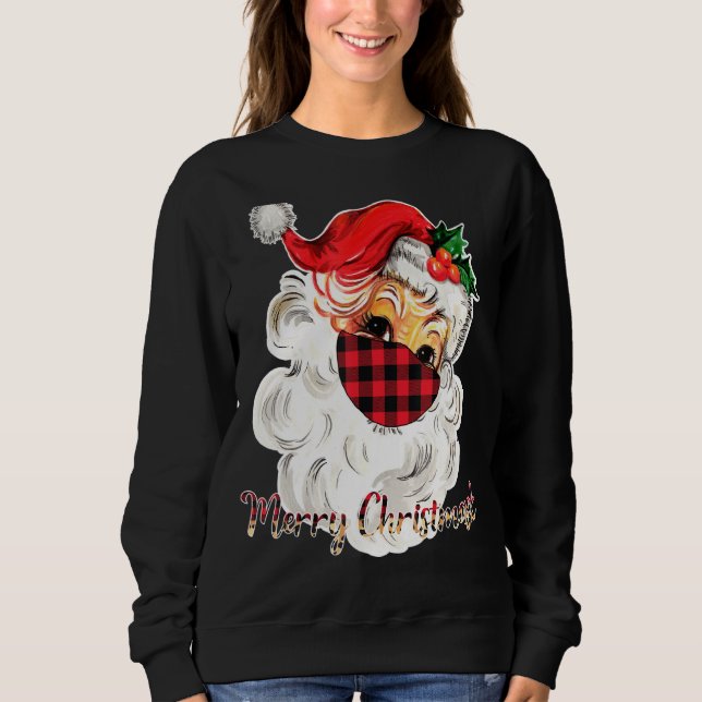 Merry Christmask Santa Face Wear Buffalo Plaid Mas Sweatshirt (Front)
