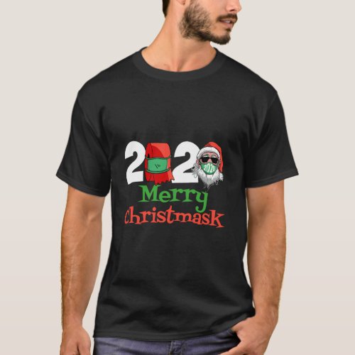 Merry Christmask Santa Wearing Face Mask Christmas T_Shirt