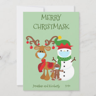 Merry Christmask Snowman 2021 Face mask Holiday Card