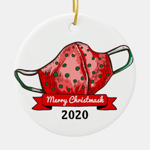 Merry Christmask Social Distancing Christmas Ceramic Ornament