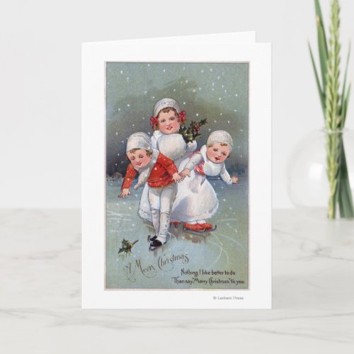 Merry ChristmasLittle Kids Ice Skating Holiday Card