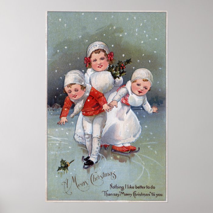 Merry ChristmasLittle Kids Ice Skating Print