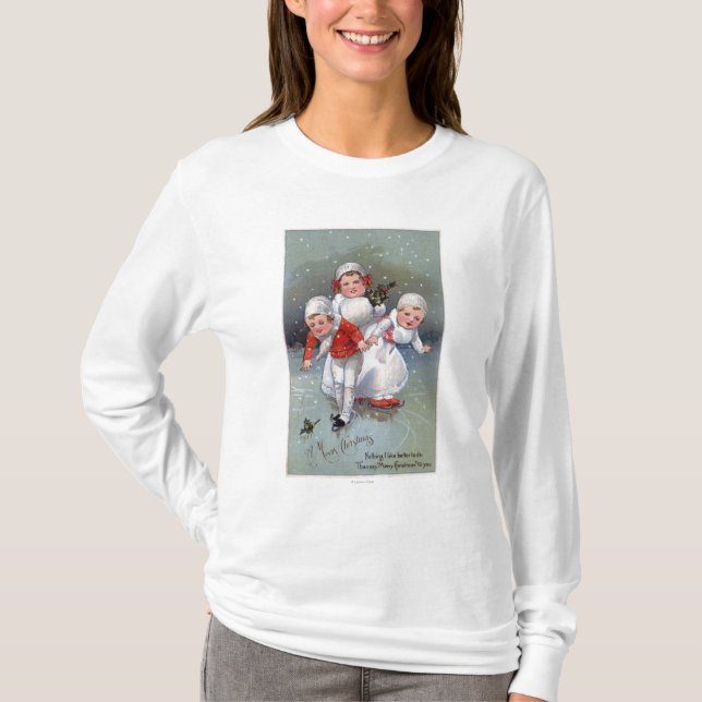 Merry ChristmasLittle Kids Ice Skating T-Shirt (Front)