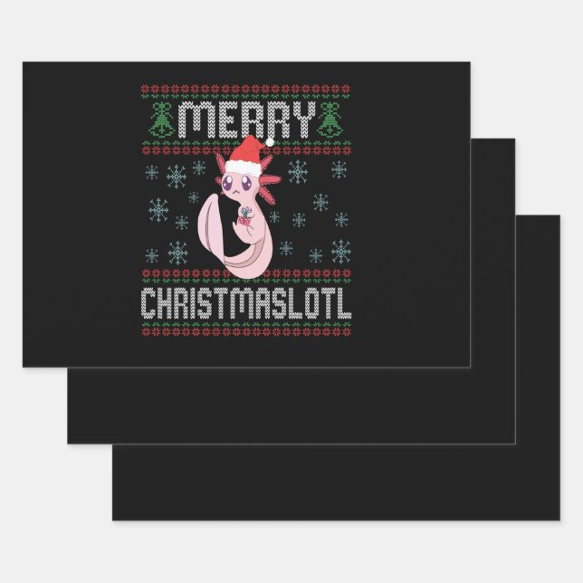Merry Christmaslotl Cute Axolotl Ugly Sweater Gift Wrapping Paper Sheets (Set)