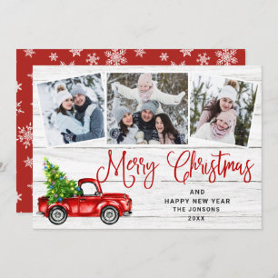 Merry ChristmasRed Farm Truck 3 Photo Holiday Card