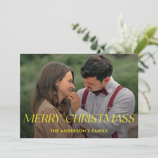 Merry Christmass Family Photo Name Holiday Card (Standing Front)