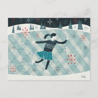 Merry Christmastime Skater Holiday Postcard