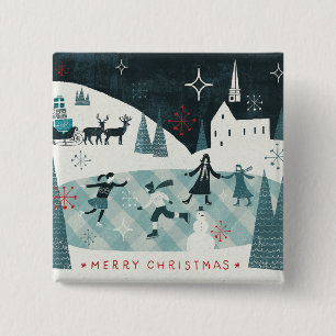 Merry Christmastime Skating Scene Pinback Button