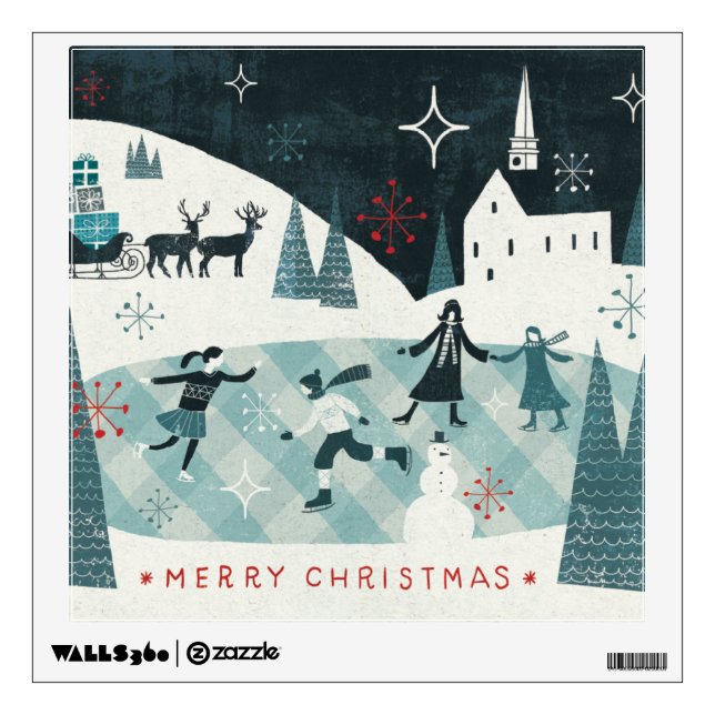 Merry Christmastime Skating Scene Wall Decal (Front)