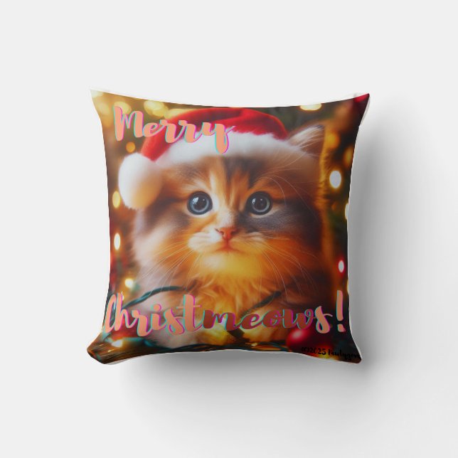 Merry Christmeows! Cat  Throw Pillow (Front)