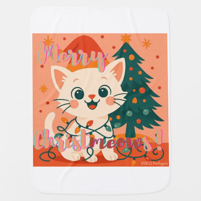 Merry Christmeows! Cute & Funny Santa Cat Baby Blanket (Front)