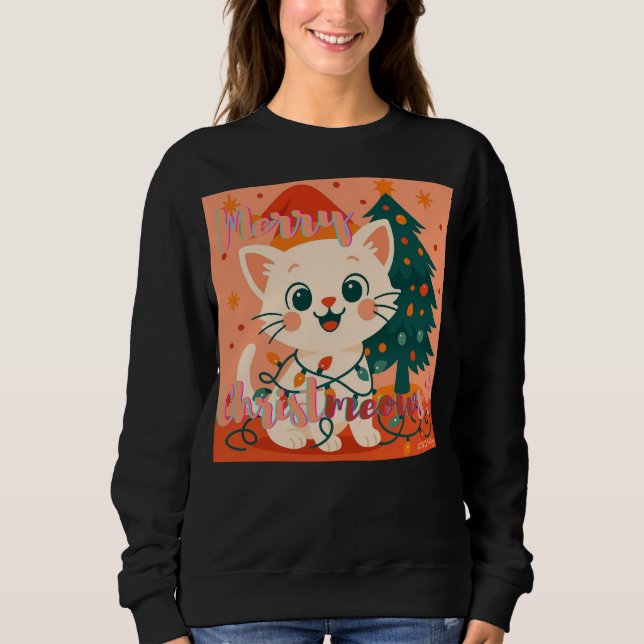 Merry Christmeows! Cute & Funny Santa Cat Sweatshirt (Front)