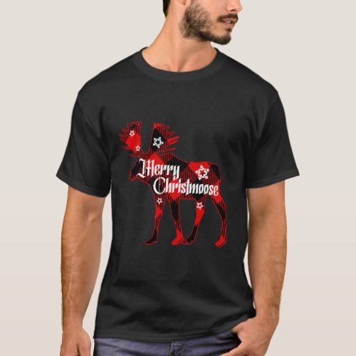 Merry Christmoose Buffalo Plaid Gift Moose Christm T_Shirt