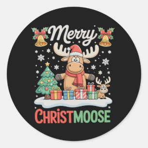 Merry Christmoose Christmas Lights Santa Moose Classic Round Sticker