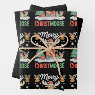 Merry Christmoose Christmas Lights Santa Moose Wrapping Paper Sheets