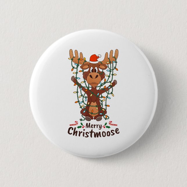 Merry Christmoose Christmas Moose Xmas Tree Lights Button (Front)