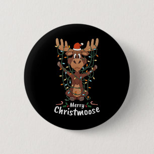 Merry Christmoose Christmas Moose Xmas Tree Lights Button
