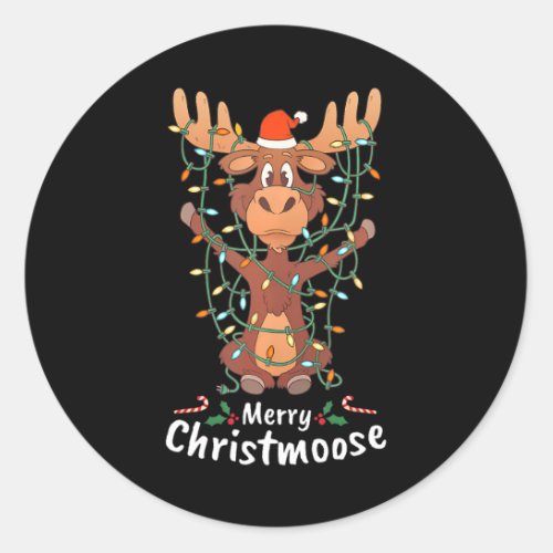 Merry Christmoose Christmas Moose Xmas Tree Lights Classic Round Sticker