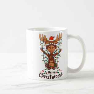 Merry Christmoose Christmas Moose Xmas Tree Lights Coffee Mug