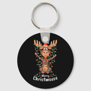 Merry Christmoose Christmas Moose Xmas Tree Lights Keychain