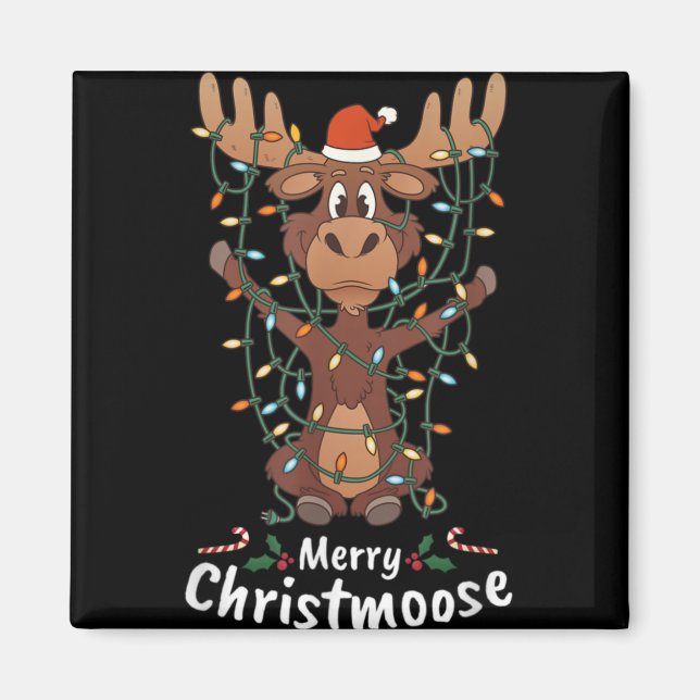 Merry Christmoose Christmas Moose Xmas Tree Lights Magnet (Front)
