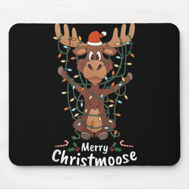 Merry Christmoose Christmas Moose Xmas Tree Lights Mouse Pad (Front)